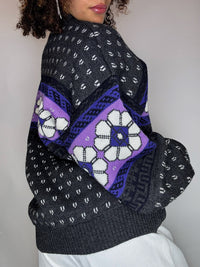 Pull col rond à motif XL vintage