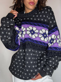 Pull col rond à motif XL vintage