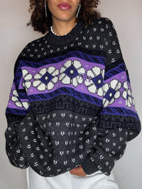 Pull col rond à motif XL vintage