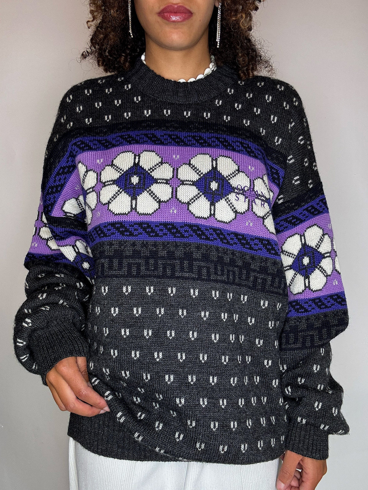 Pull col rond à motif XL vintage