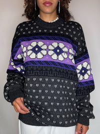 Pull col rond à motif XL vintage