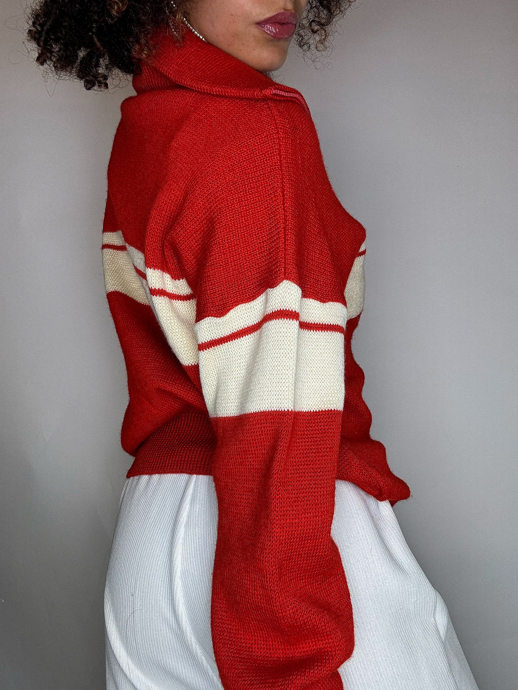 Pull col cheminée rouge M vintage