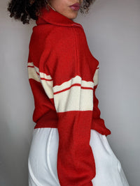 Pull col cheminée rouge M vintage