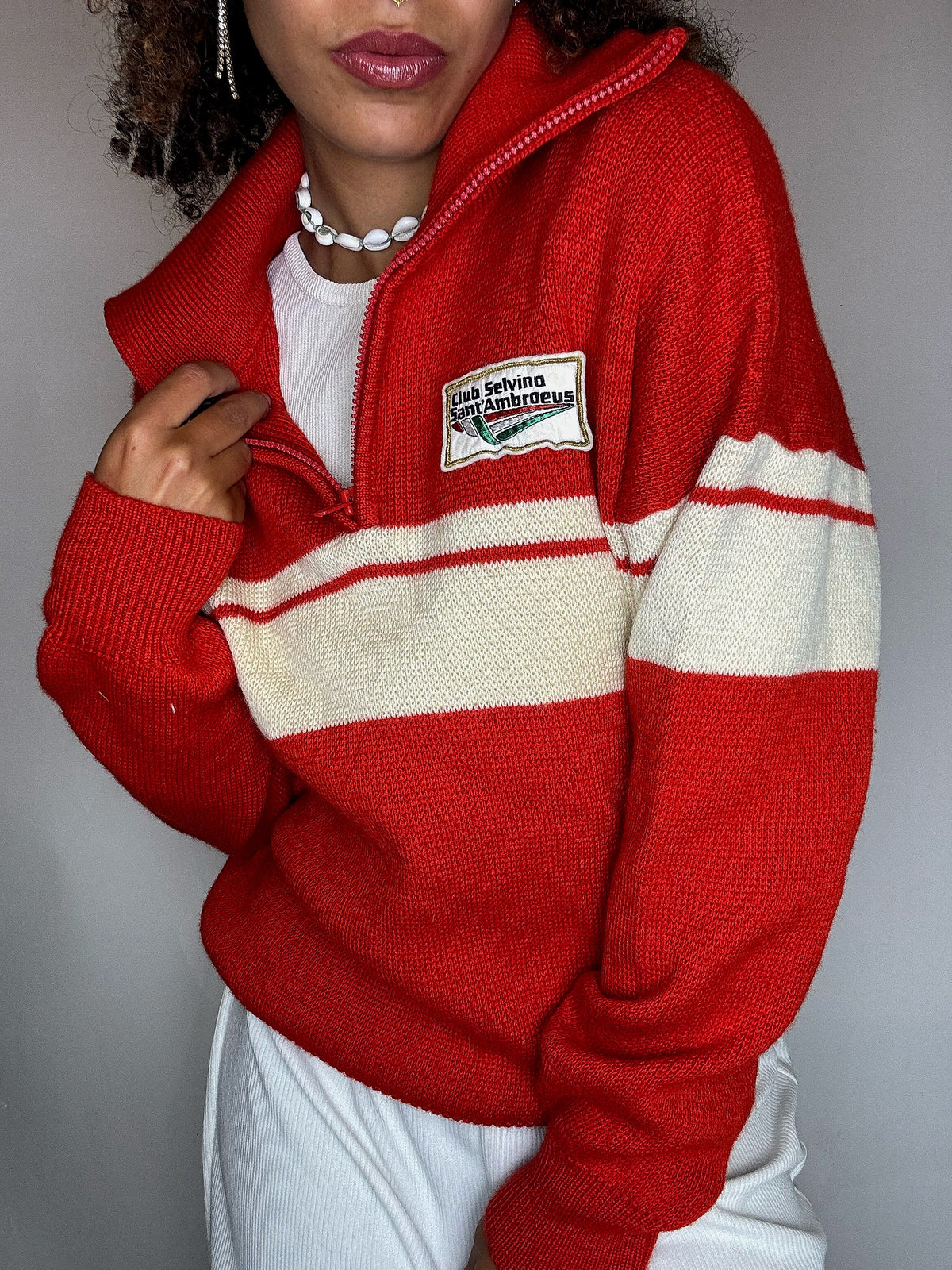 Pull col cheminée rouge M vintage