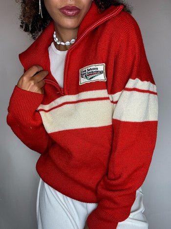 Pull col cheminée rouge M vintage