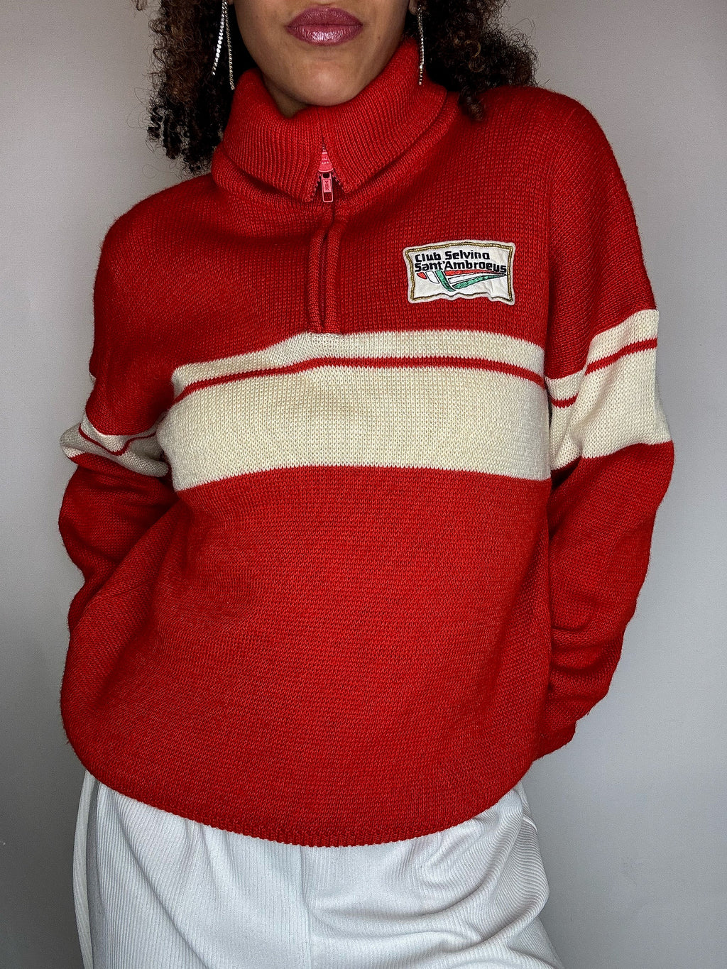 Pull col cheminée rouge M vintage