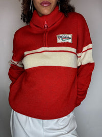 Pull col cheminée rouge M vintage