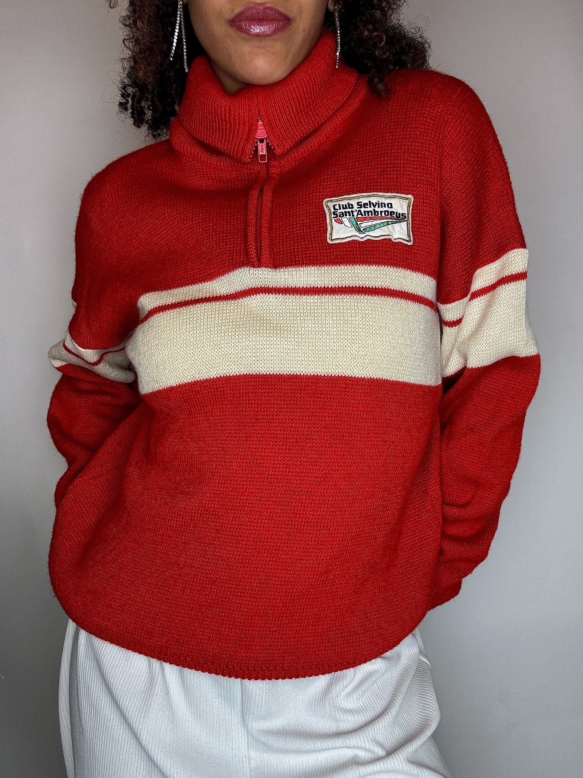 Pull col cheminée rouge M vintage