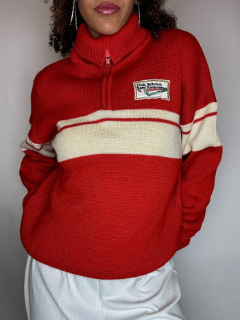 Pull col cheminée rouge M vintage