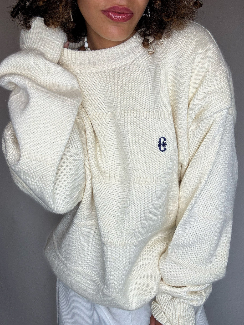 Pull col rond beige XL vintage