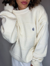 Pull col rond beige XL vintage