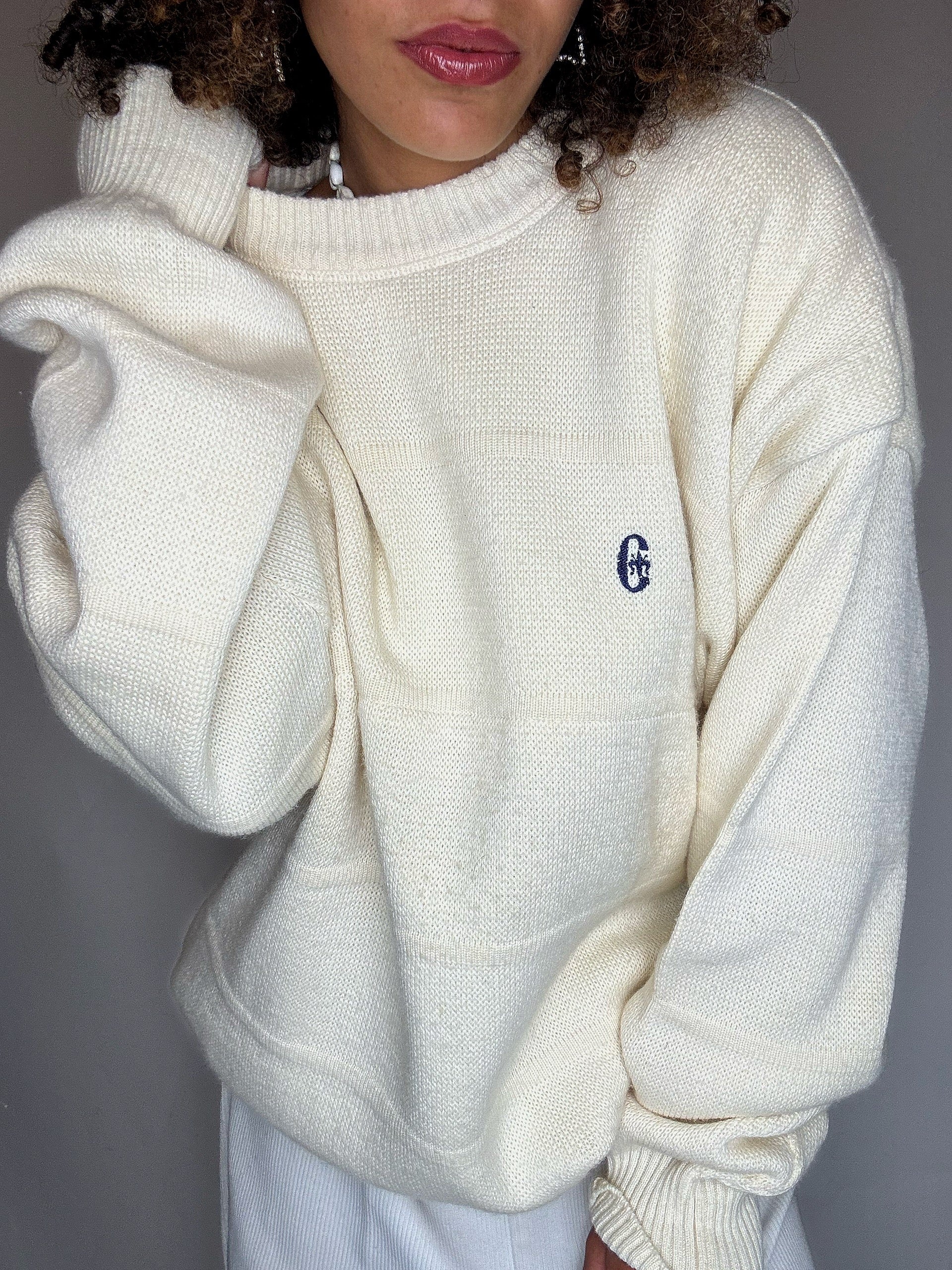 Pull col rond beige XL vintage