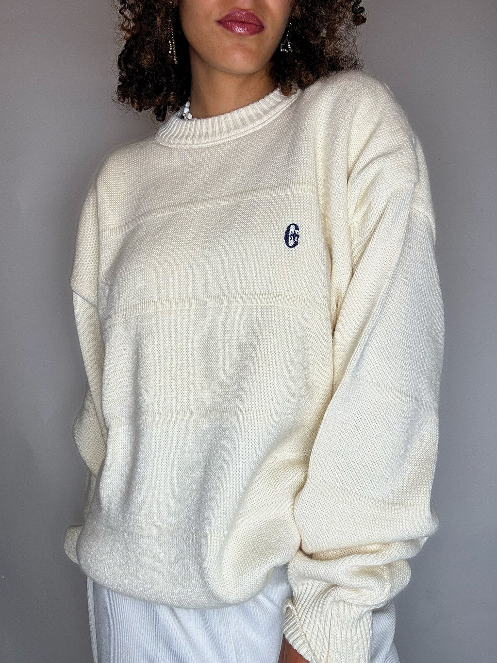 Pull col rond beige XL vintage