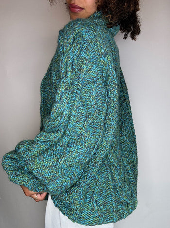 Pull à col roulé tricoté teinte de bleu XL vintage
