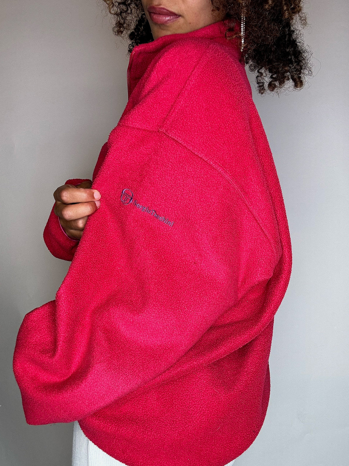 Polaire rose brodée SERGIO TACCHINI XL vintage