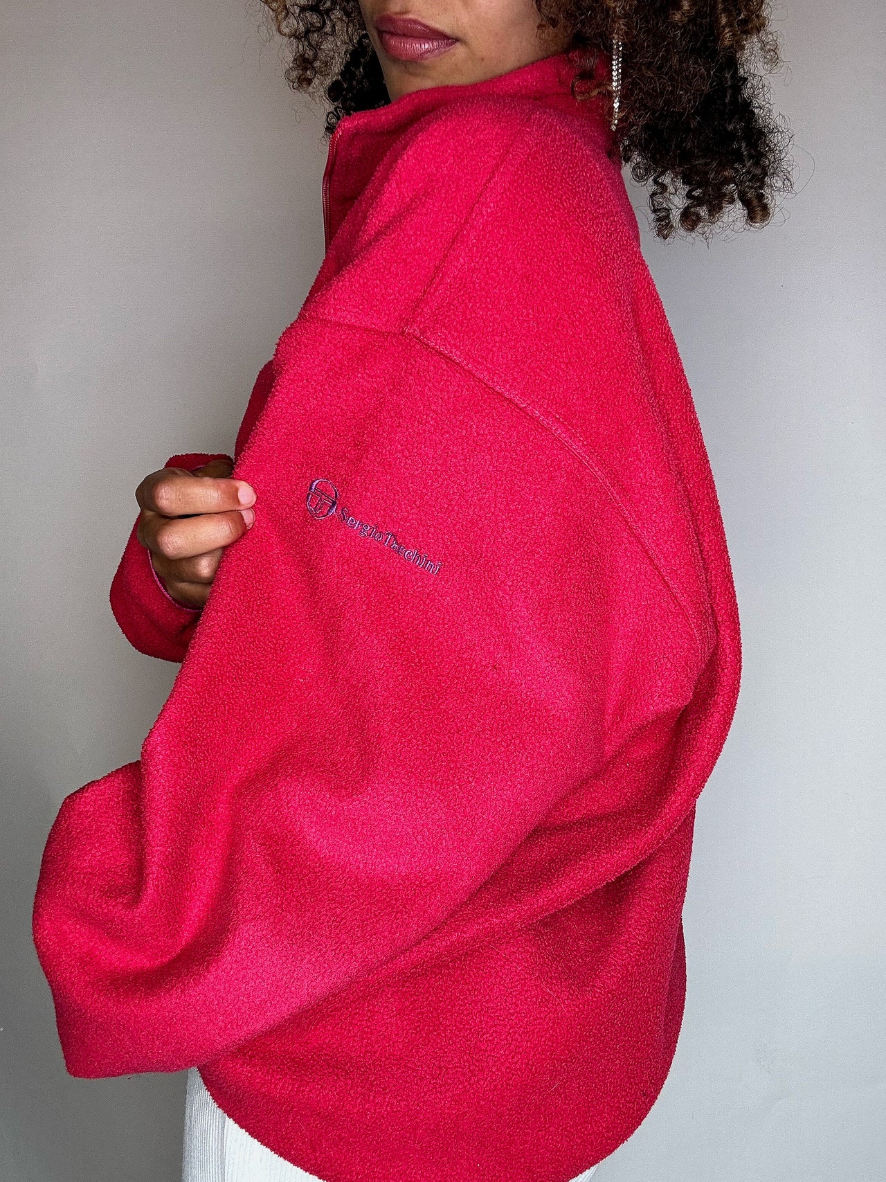 Polaire rose brodée SERGIO TACCHINI XL vintage