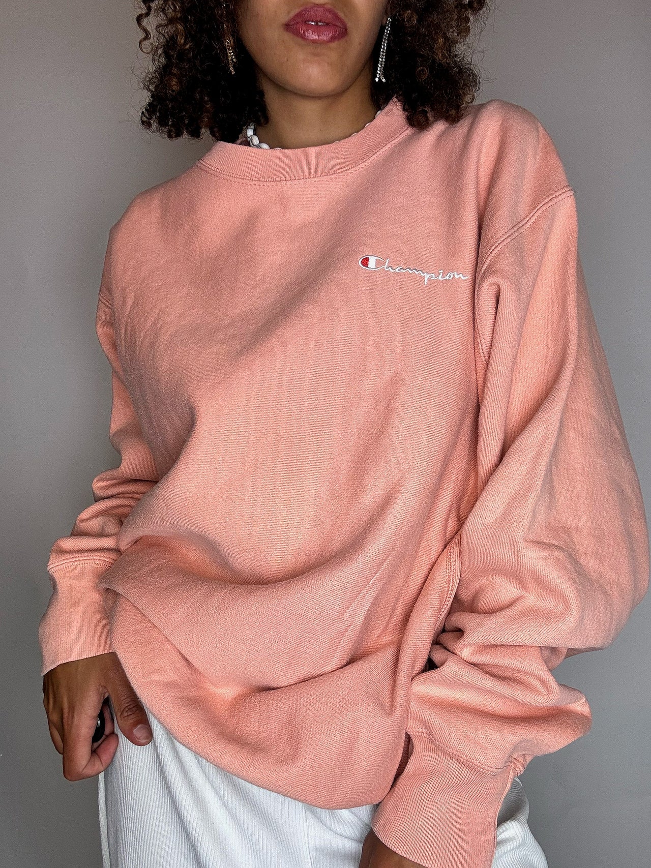 Sweat col rond saumon CHAMPION L vintage