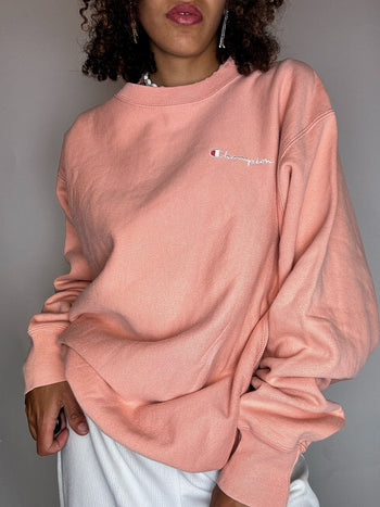 Sweat col rond saumon CHAMPION L vintage