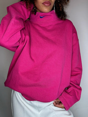 Sweat à col roulé rose NIKE M vintage