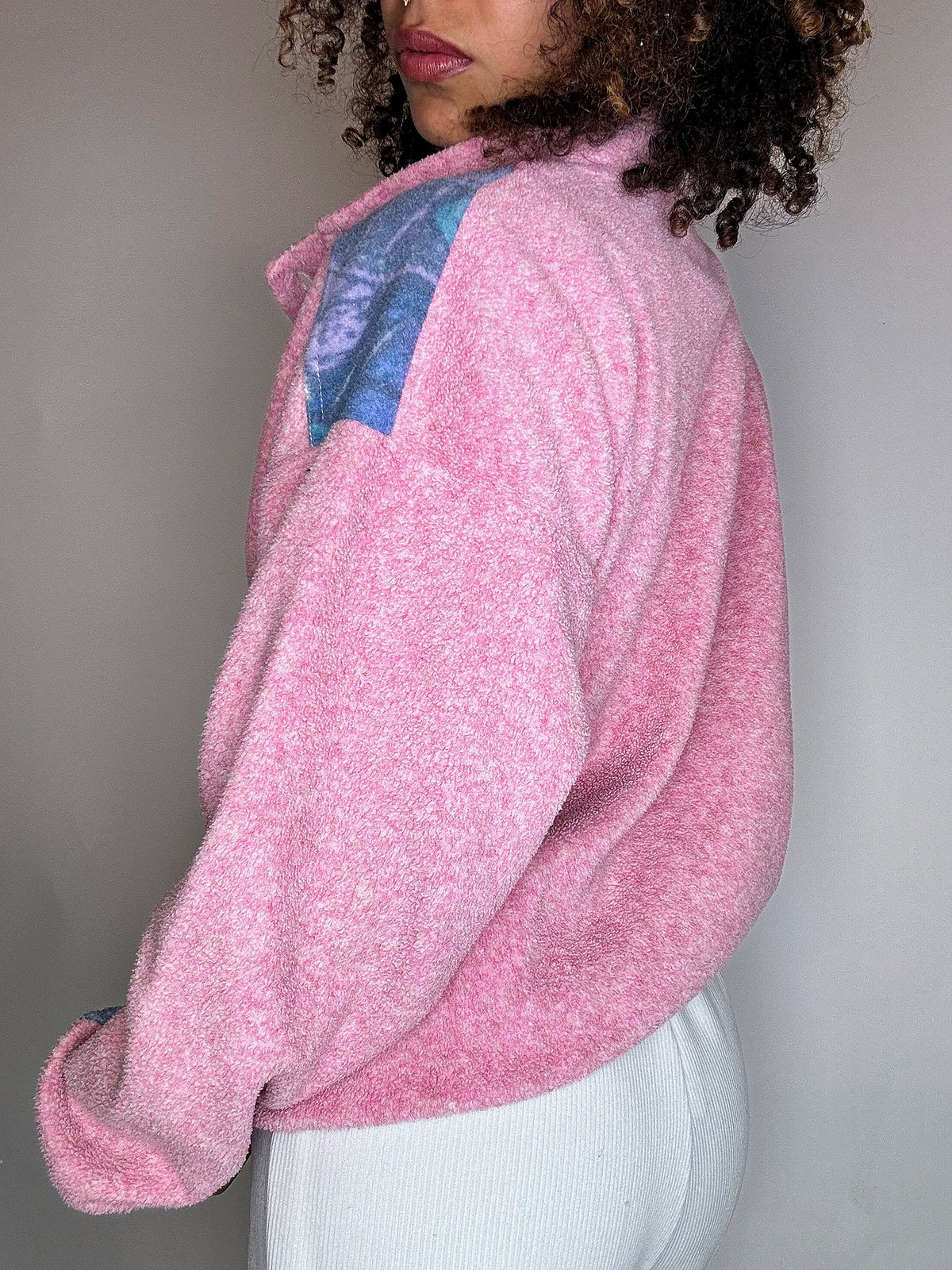Polaire rose brodée M vintage