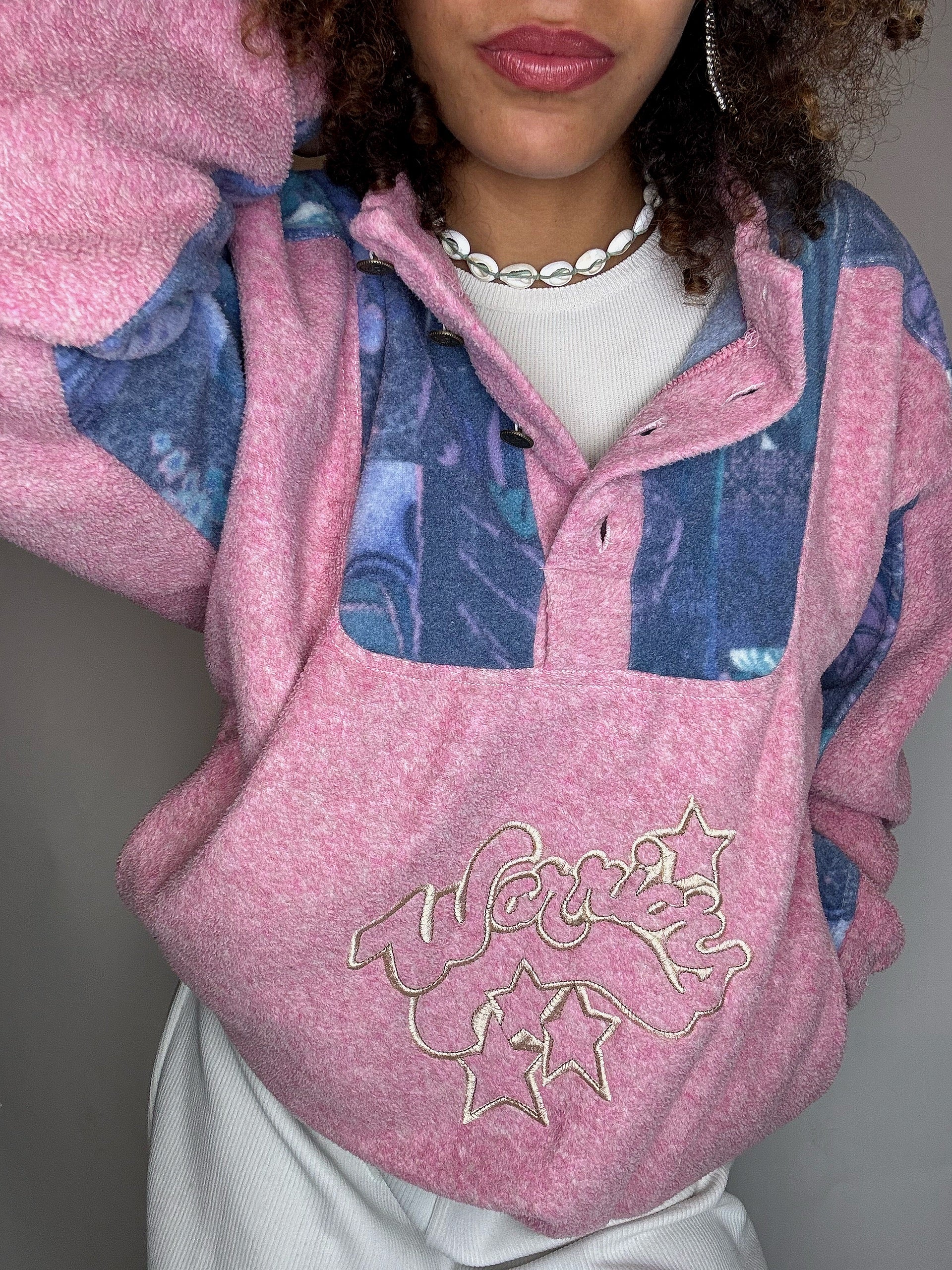 Polaire rose brodée M vintage