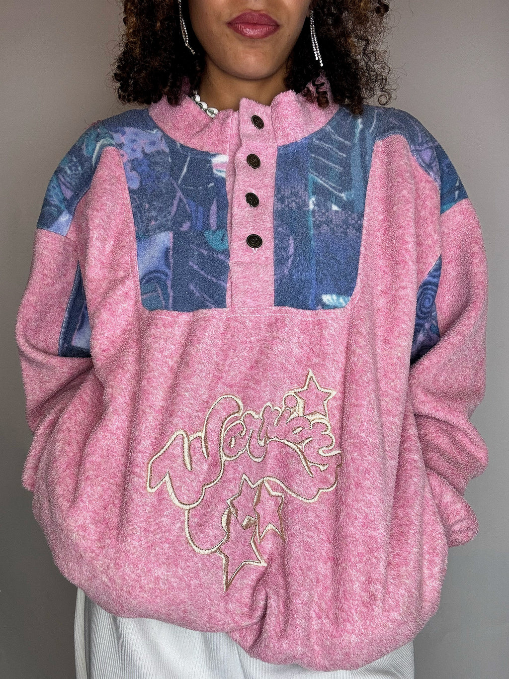 Polaire rose brodée M vintage