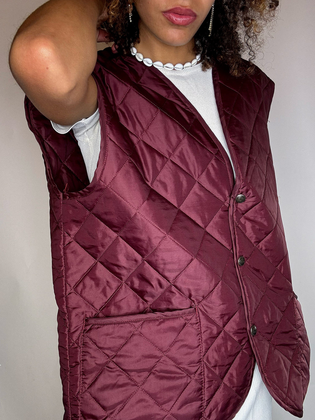 Burgundy sleeveless quilted vest XL vintage