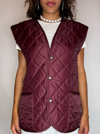 Burgundy sleeveless quilted vest XL vintage