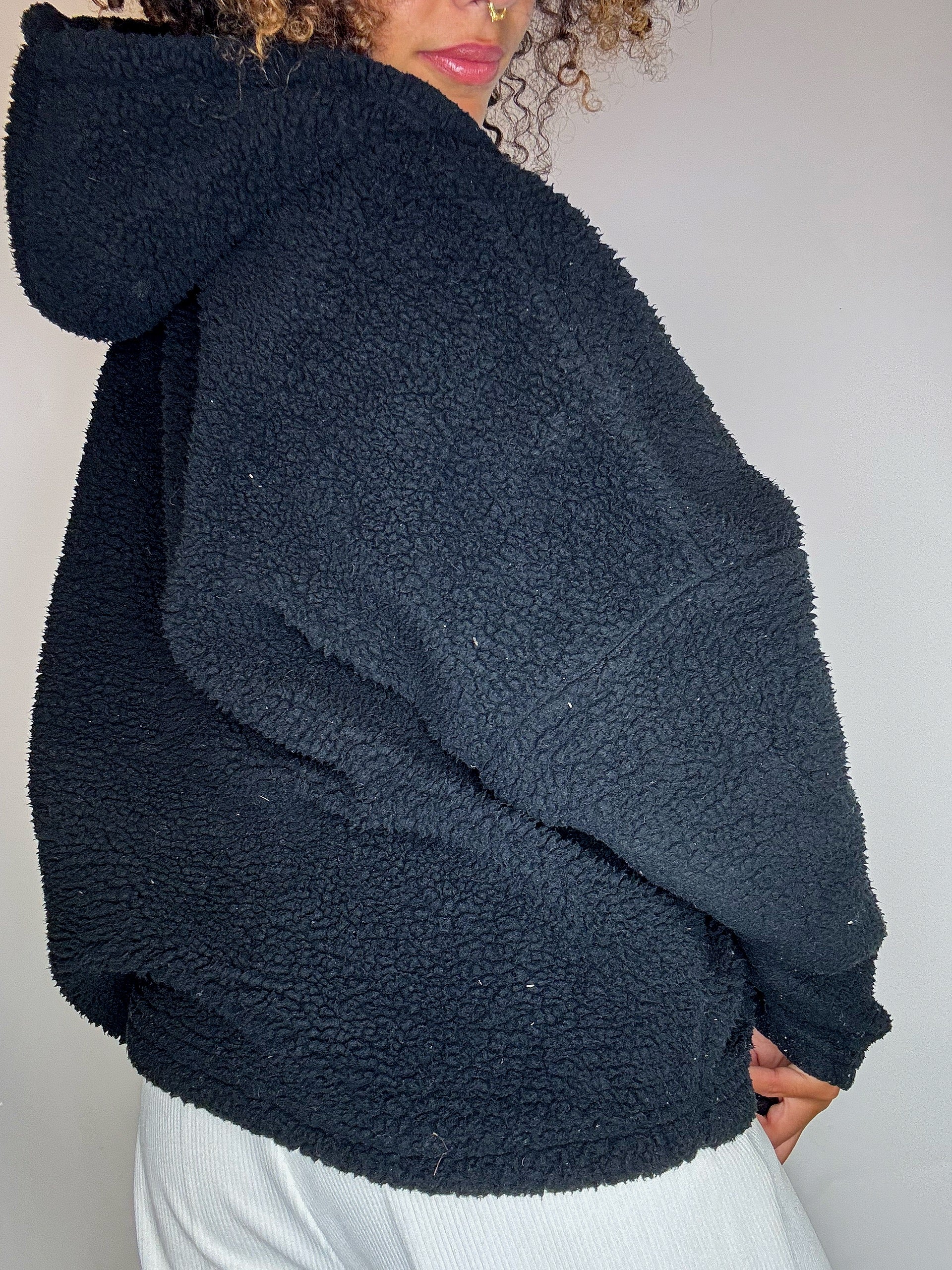 Dickes schwarzes Fleece, Vintage-Größe, Medium