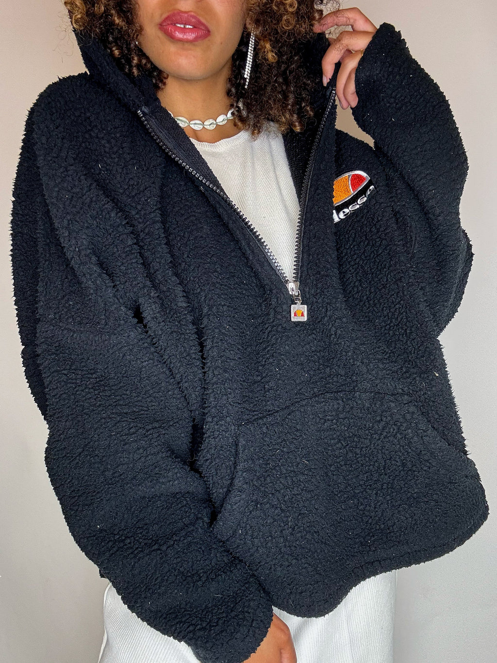 Dickes schwarzes Fleece, Vintage-Größe, Medium