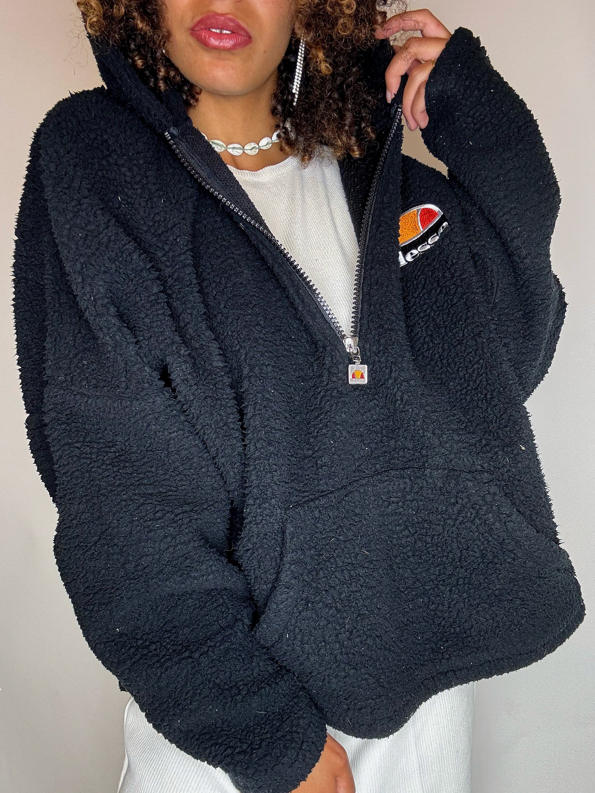 Dickes schwarzes Fleece, Vintage-Größe, Medium