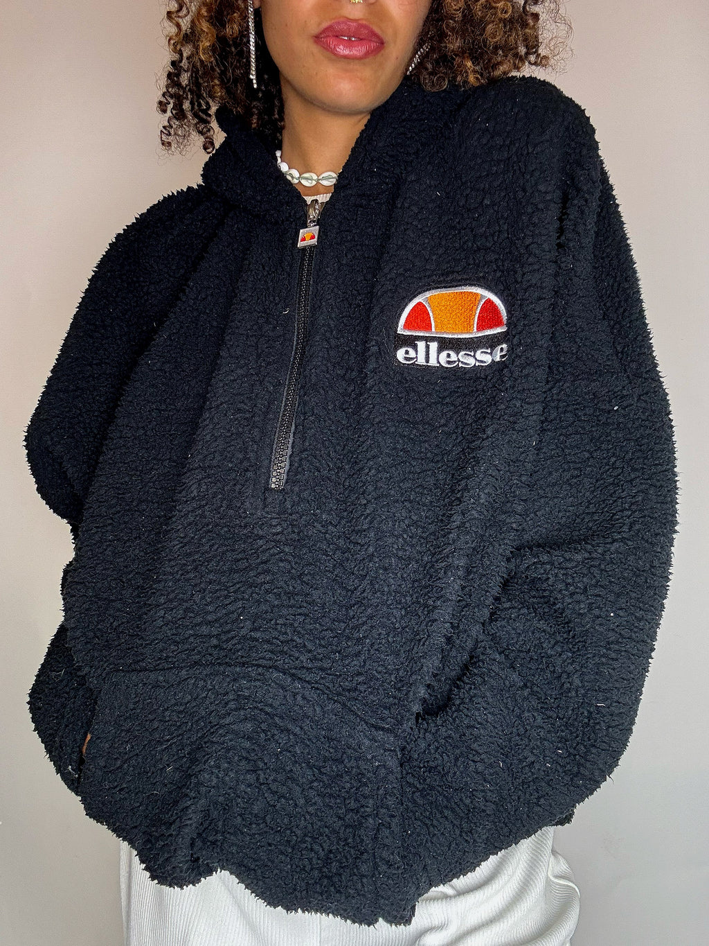 Dickes schwarzes Fleece, Vintage-Größe, Medium