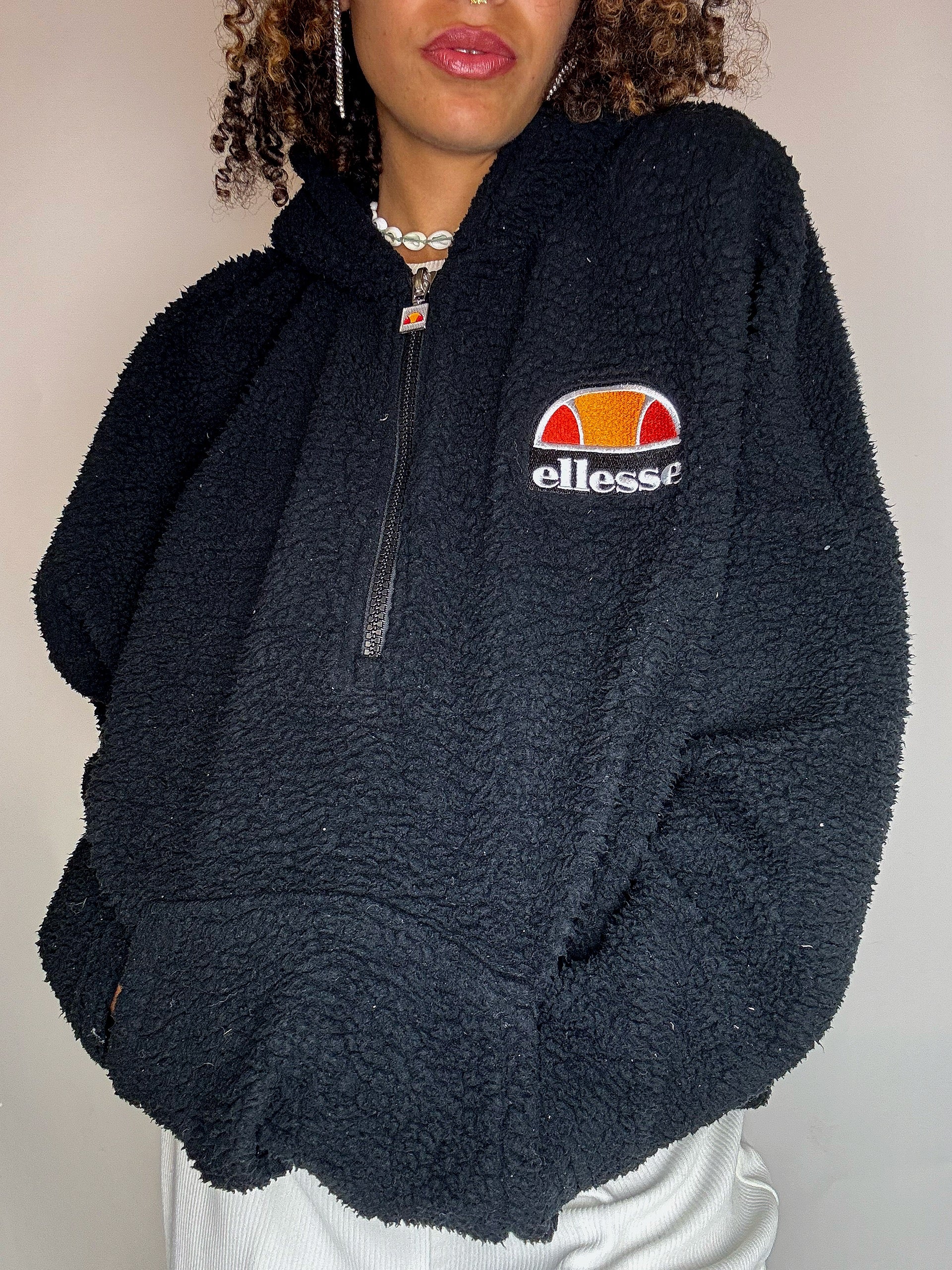 Dickes schwarzes Fleece, Vintage-Größe, Medium
