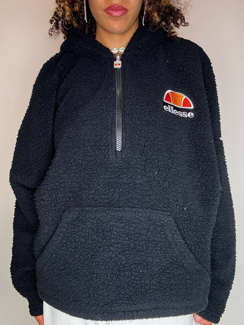 Dickes schwarzes Fleece, Vintage-Größe, Medium