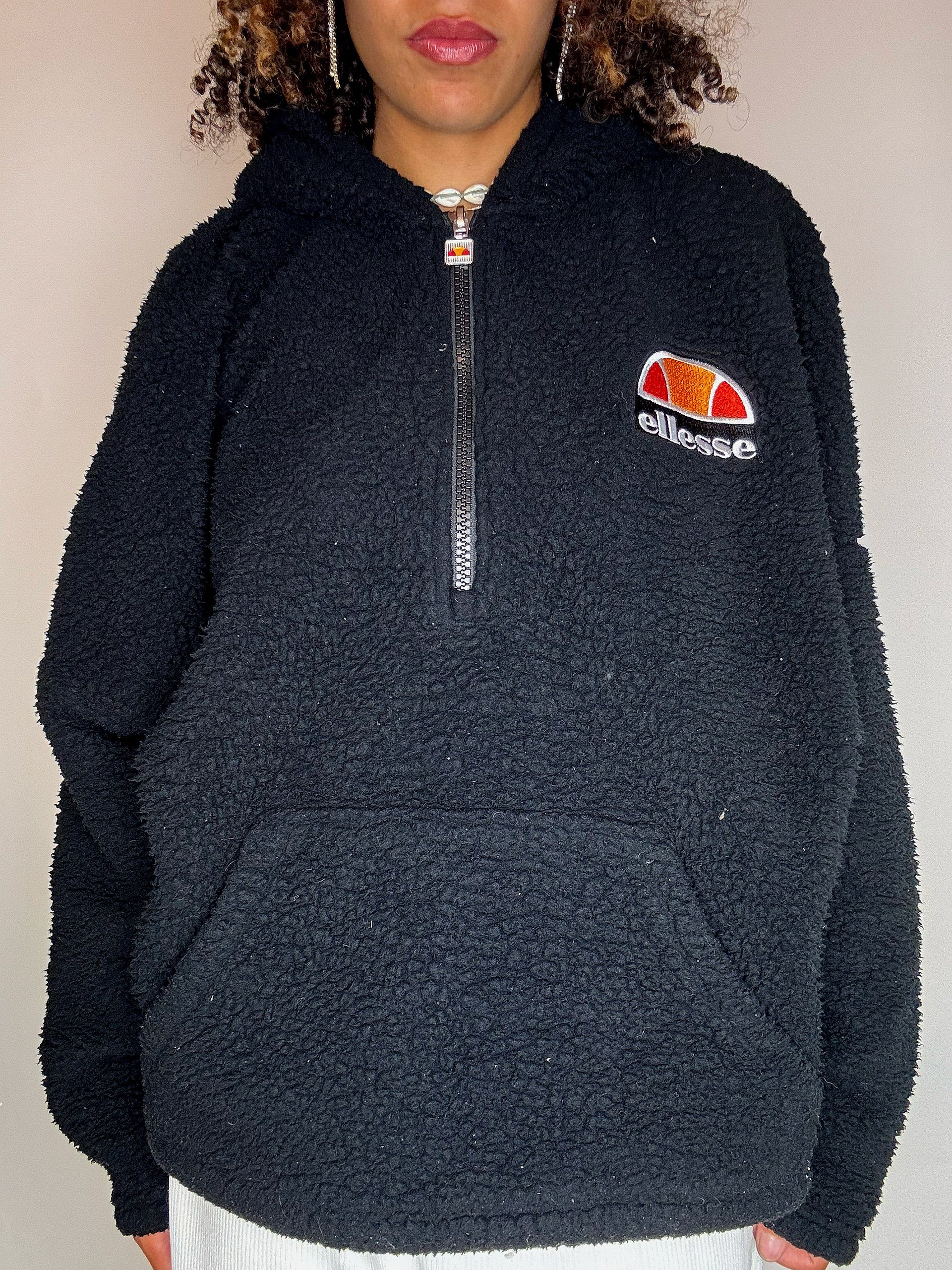 Dickes schwarzes Fleece, Vintage-Größe, Medium