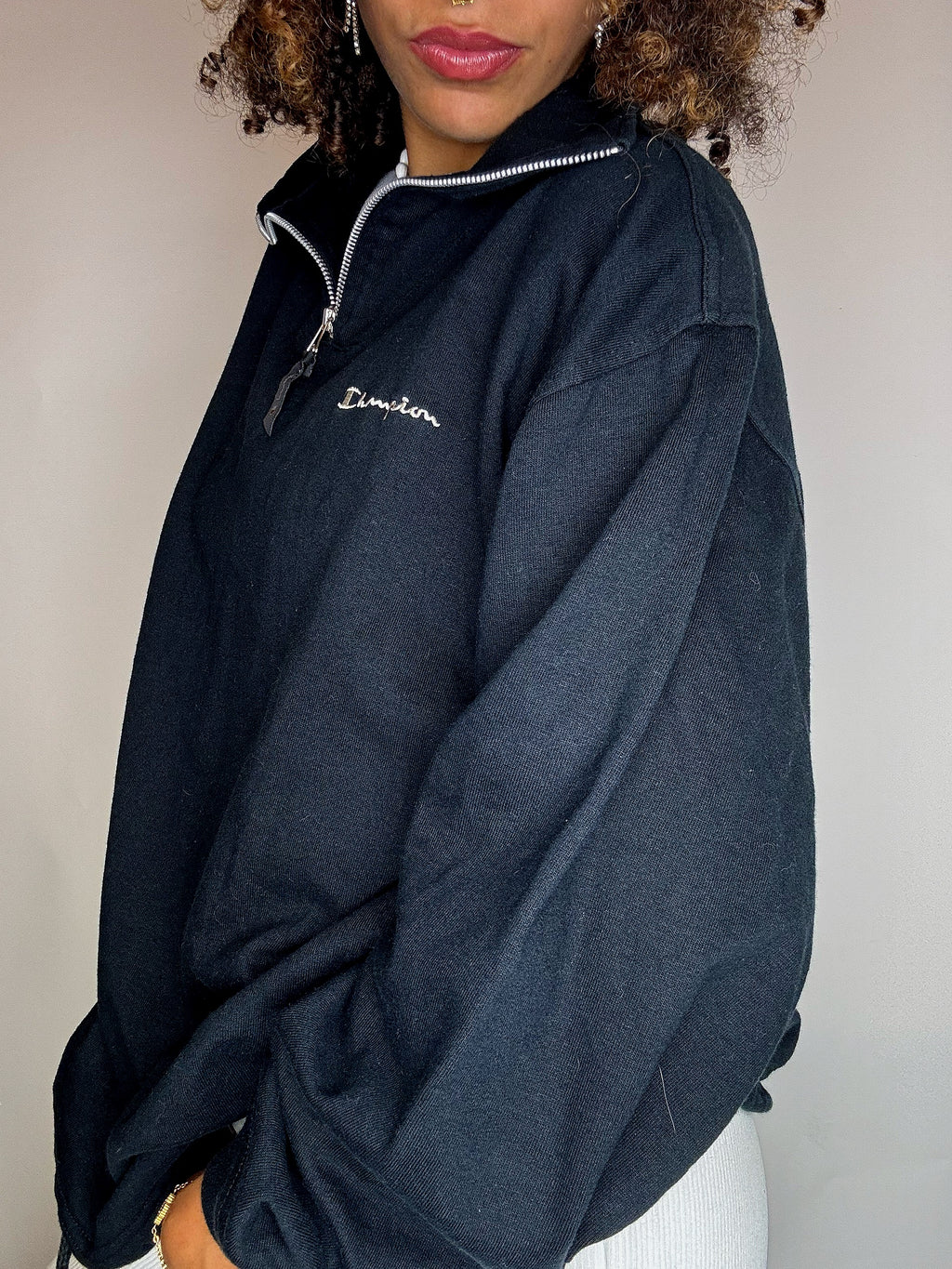 Sweat col cheminée noir CHAMPION XL vintage