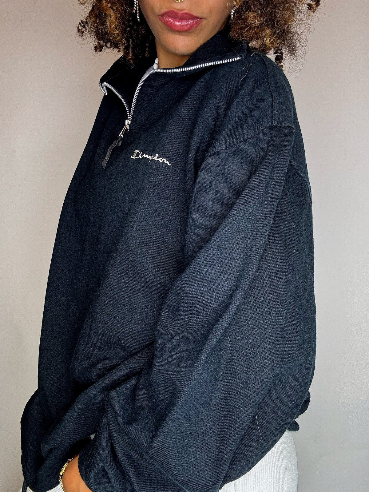 Sweat col cheminée noir CHAMPION XL vintage