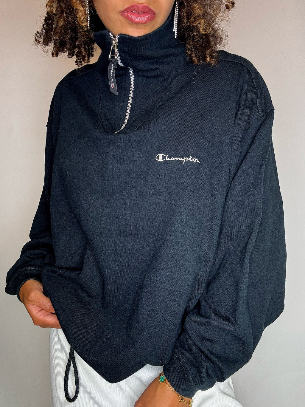 Sweat col cheminée noir CHAMPION XL vintage