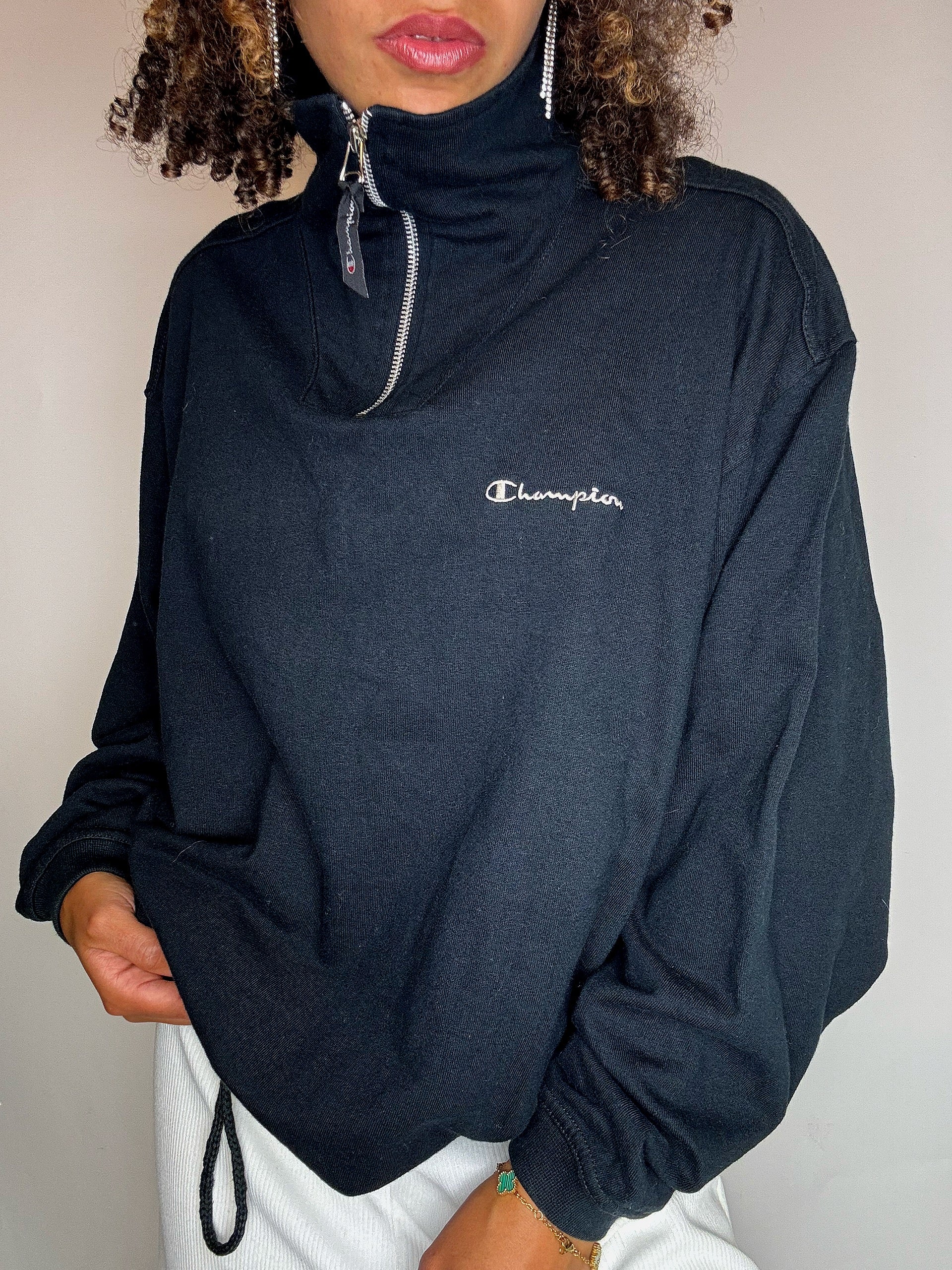 Sweat col cheminée noir CHAMPION XL vintage