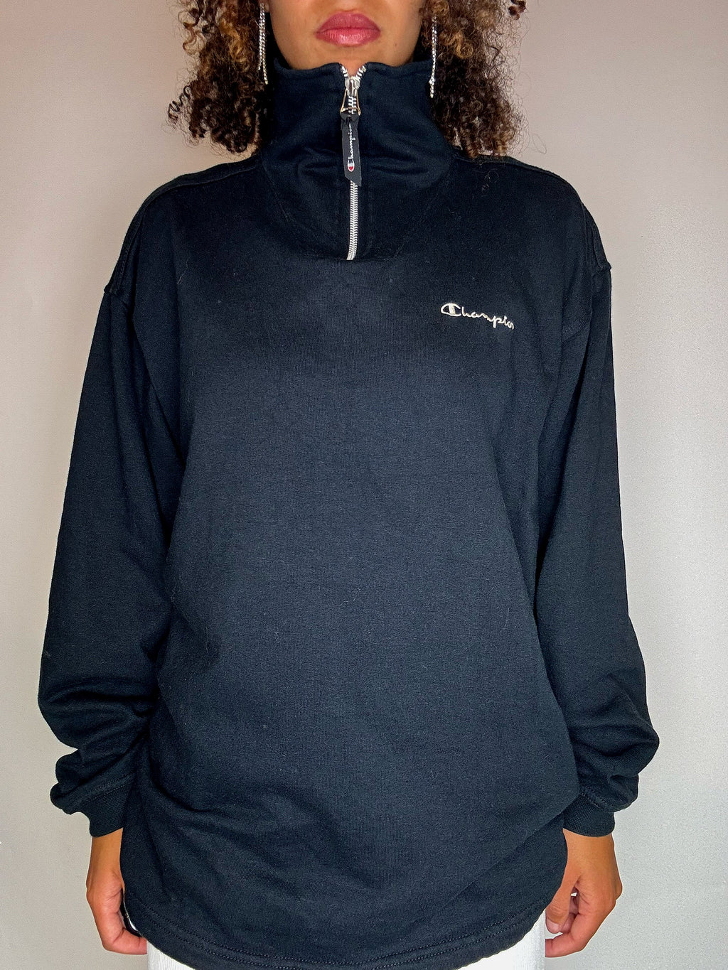 Sweat col cheminée noir CHAMPION XL vintage