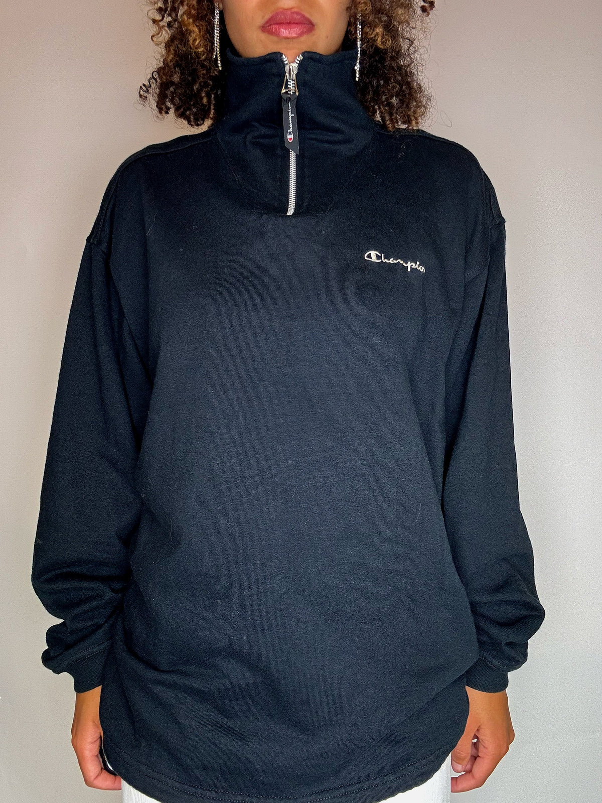 Sweat col cheminée noir CHAMPION XL vintage