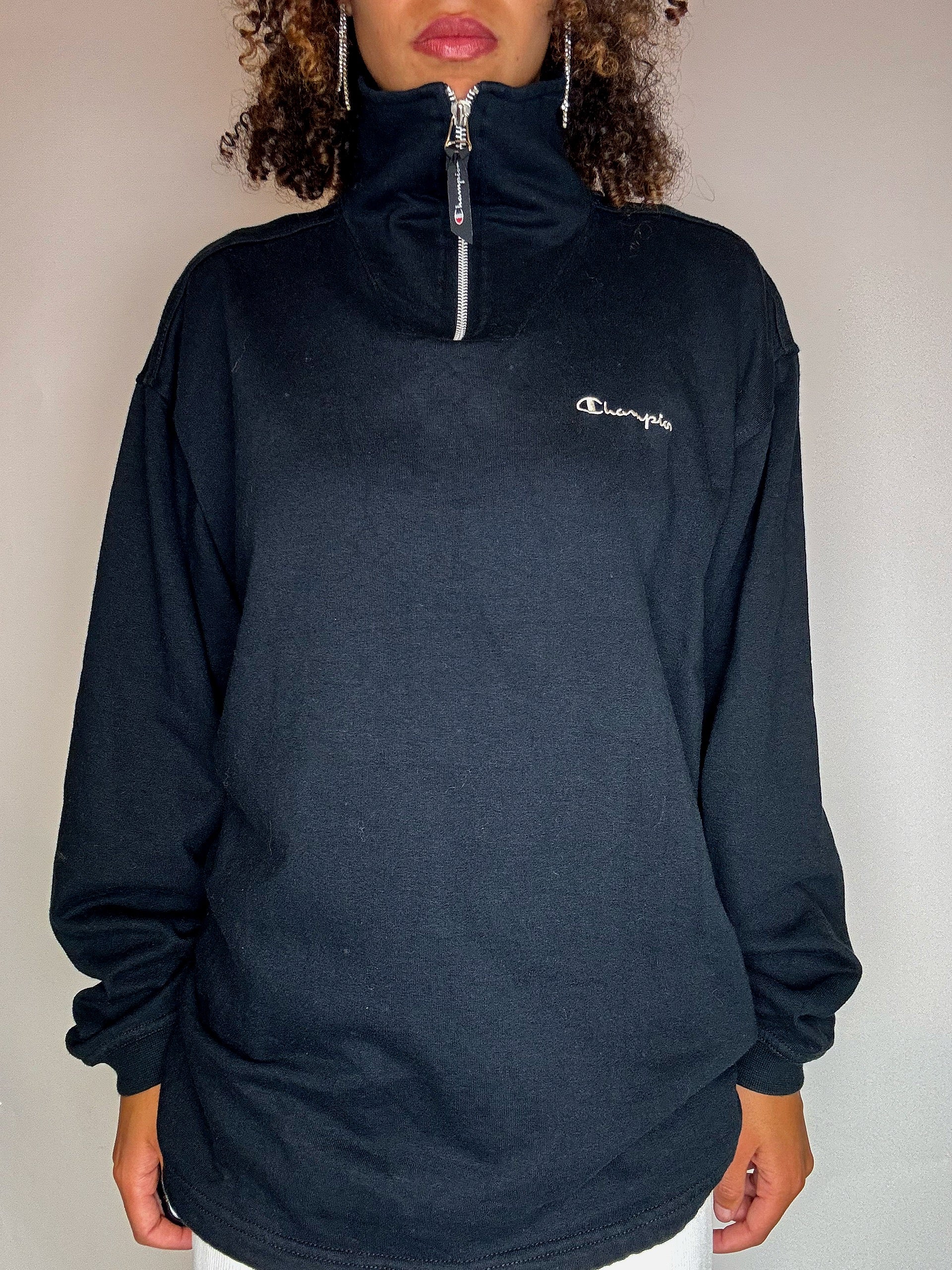Sweat col cheminée noir CHAMPION XL vintage