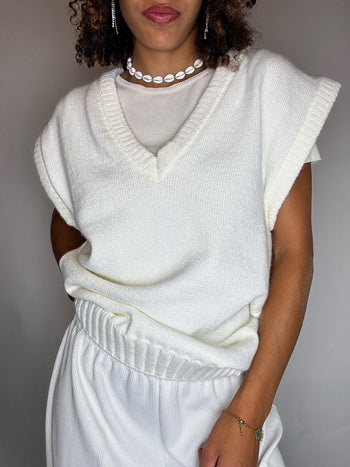Gilet en maille crème XL vintage