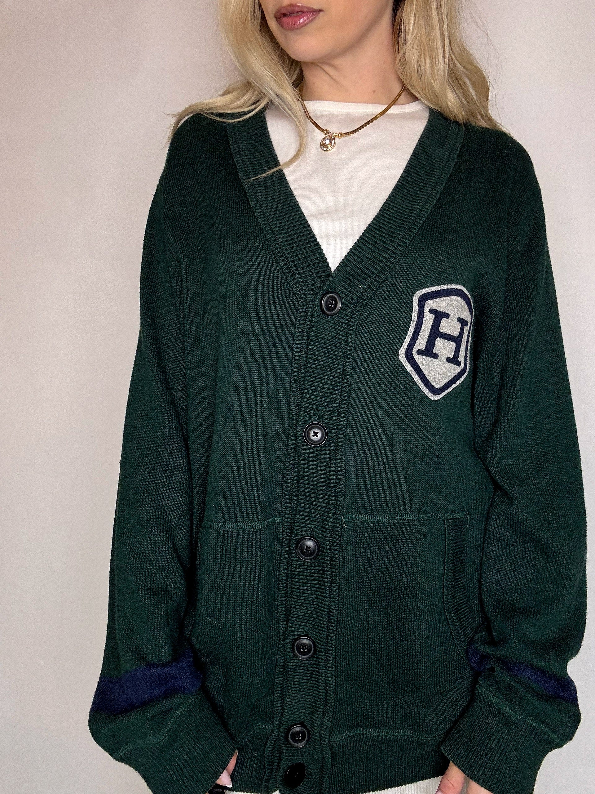 TOMMY HILFIGER L Vintage-Strickjacke in Grün 