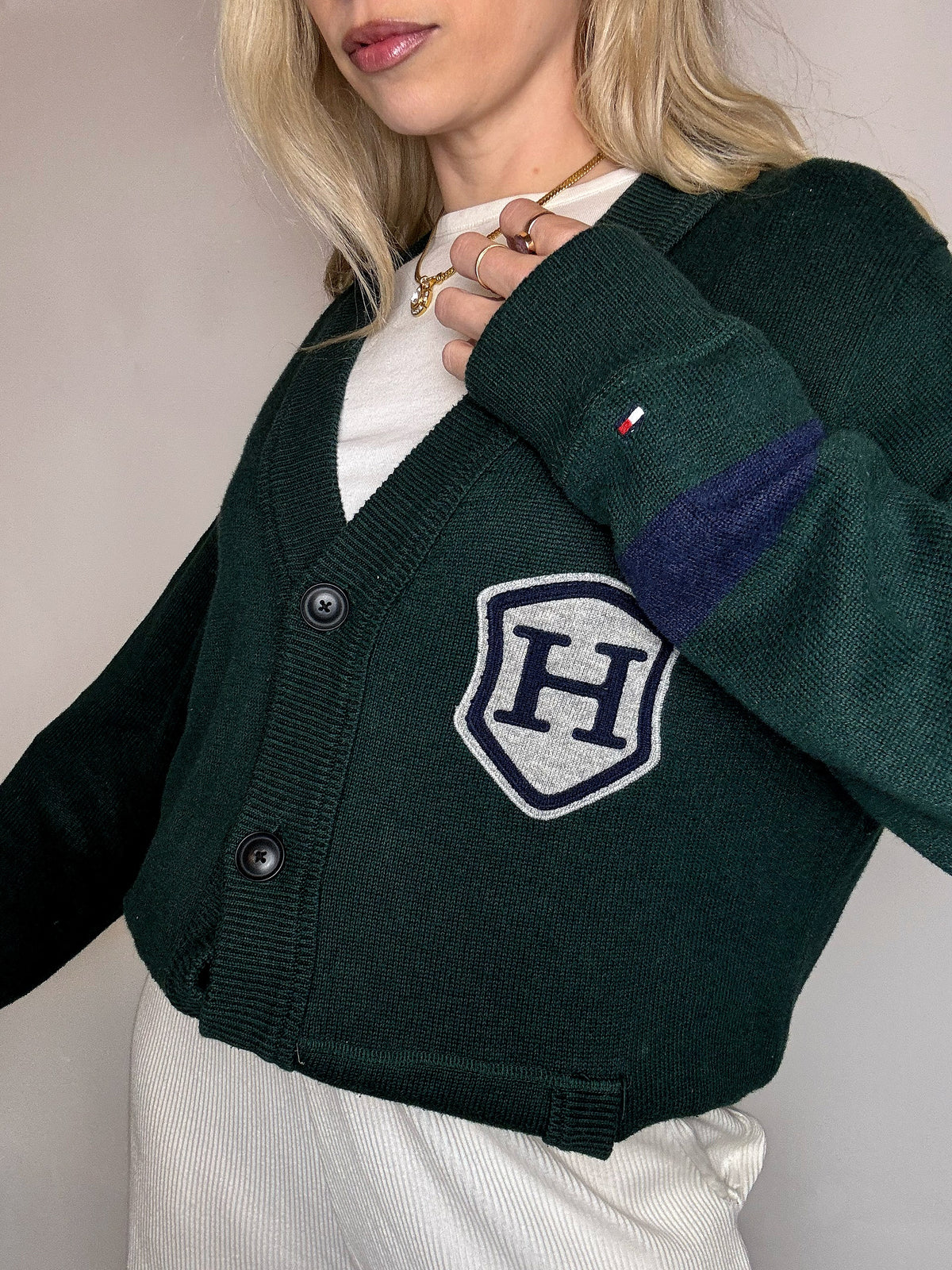 TOMMY HILFIGER L Vintage-Strickjacke in Grün 