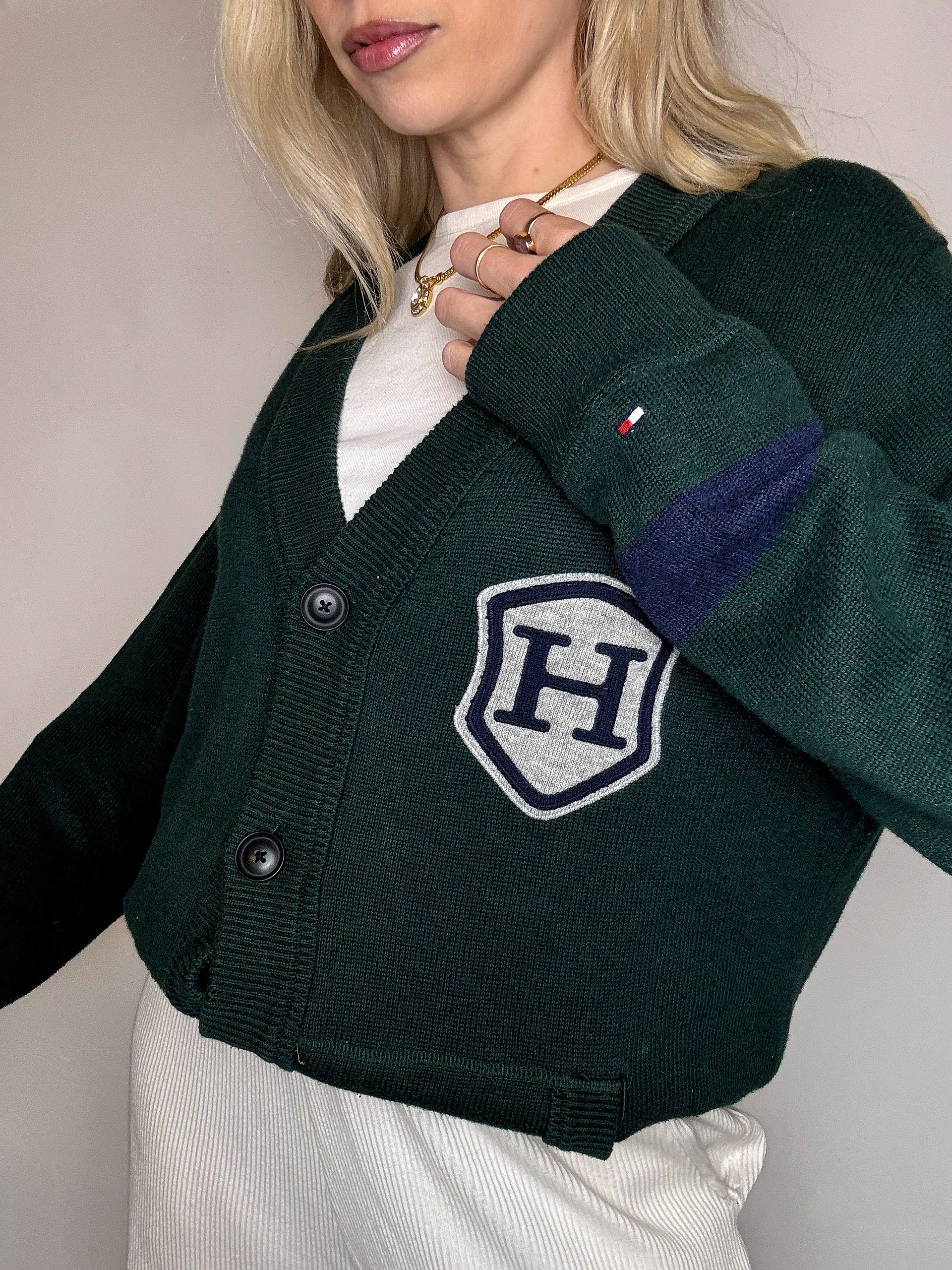 TOMMY HILFIGER L Vintage-Strickjacke in Grün 