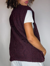 Gilet en maille tressée bordeaux XL vintage