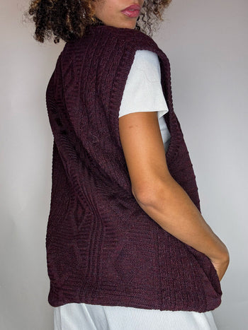 Gilet en maille tressée bordeaux XL vintage