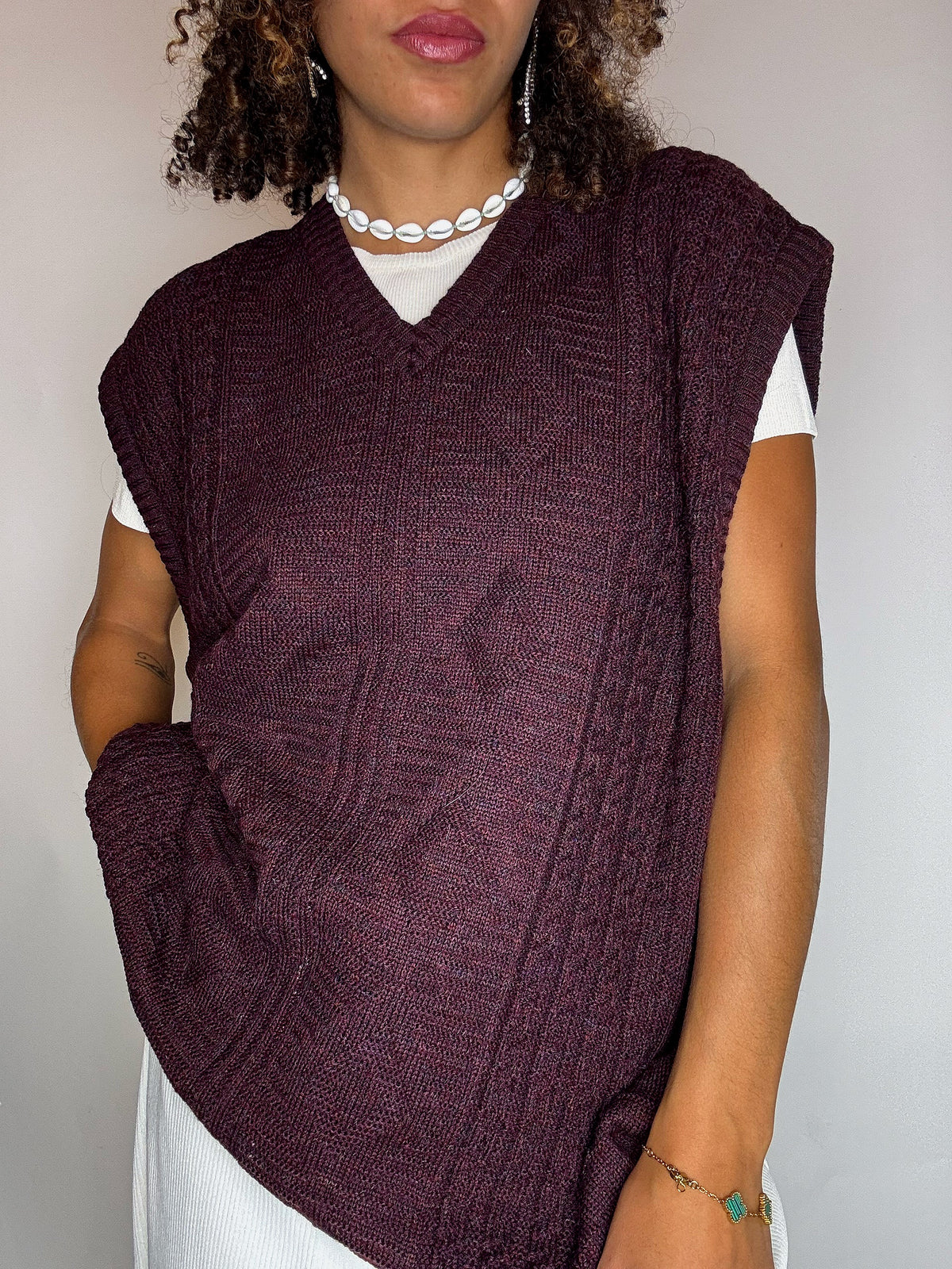 Gilet en maille tressée bordeaux XL vintage