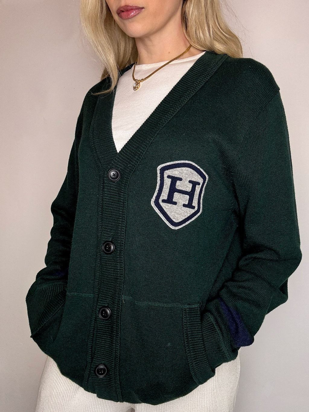 TOMMY HILFIGER L Vintage-Strickjacke in Grün 